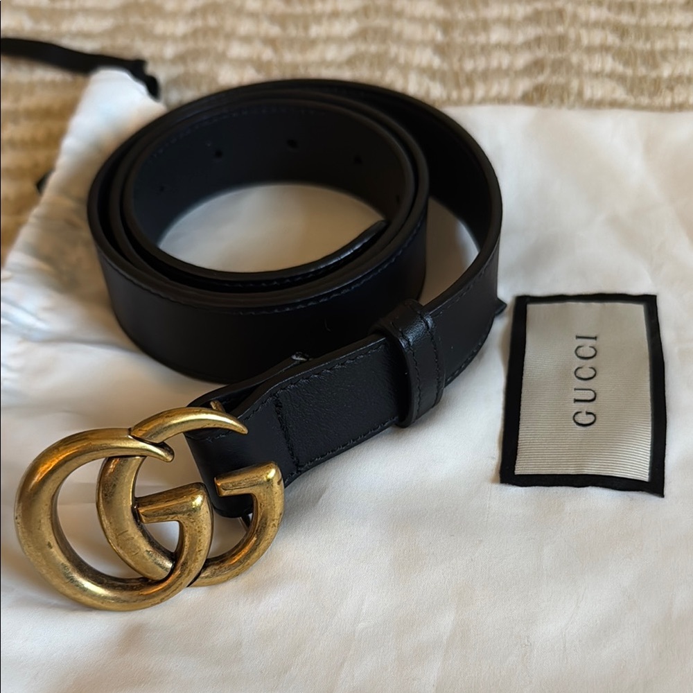 Gucci Black Leather Belt with Gold Buckle